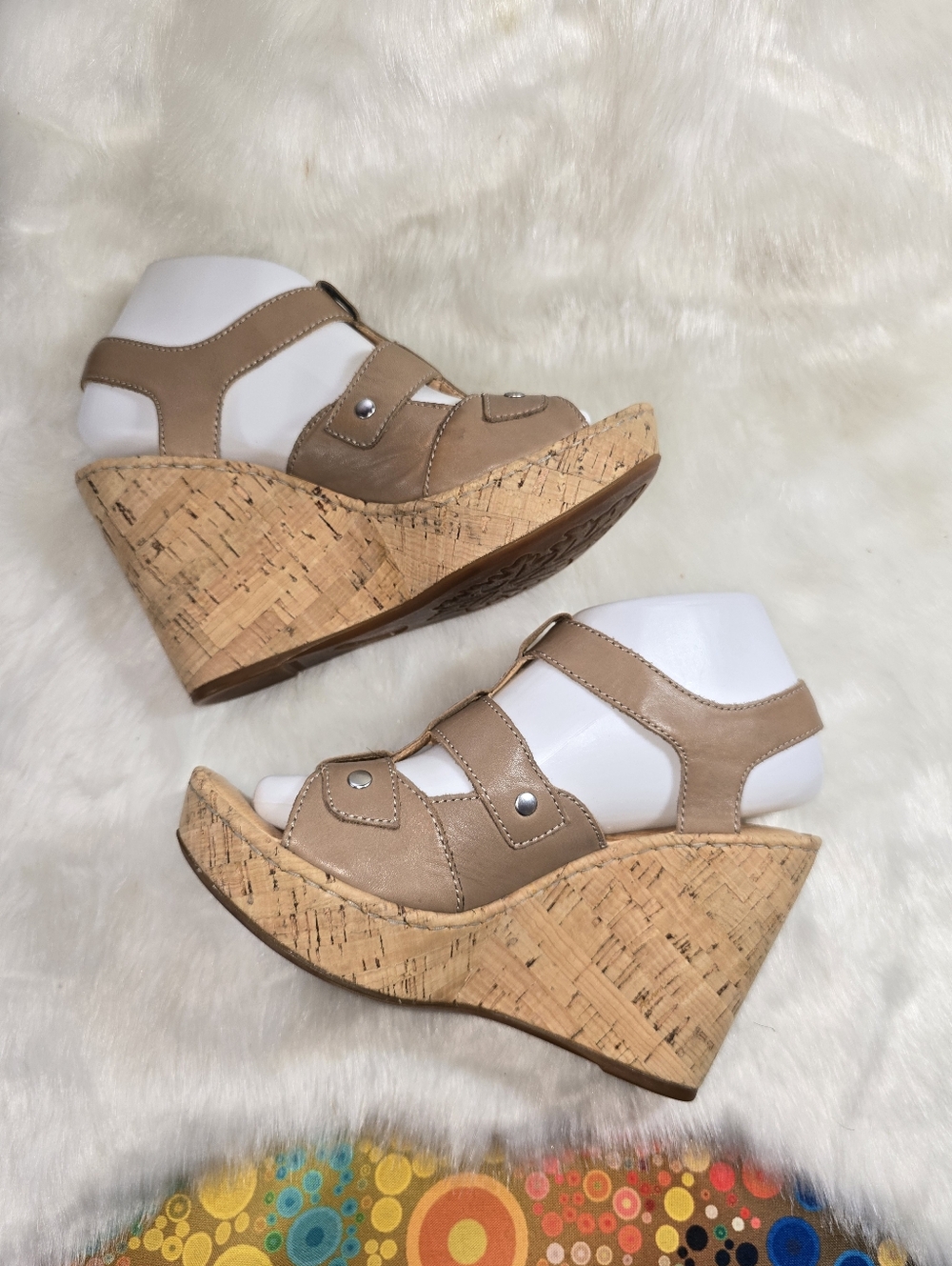 Born Womens Leather Wedge Cork-wrapped Strappy Sandals - Picture 2 of 14